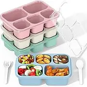 Bento Box Adult Lunch - 4-Piece, Reusable 5-Compartment Children's Meal Preparation Container Food Storage Snack containers Stackable for School, Work and Travel