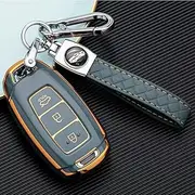 ontto Car Key fob Cover Fit for Hyundai i30 Ix35 Kona Encino Solaris Azera Grandeur Ig Accent Santa Fe 2018 2019 3 Buttons Soft TPU Smart Key case Key Shell Key Holder Keychain Accessories Gray