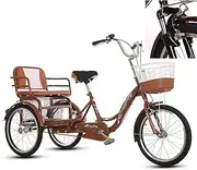 DEFGHIJ 3 Wheel Bikes Adult Tricycles with Baskets and Back Seat 20 Inch Three Wheeled Cruise Trike Shock Absorber for Seniors Women Men Picnics Shopping (Red)