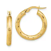 14K Yellow Gold 3X15 D/C Round Hoop Earrings