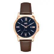 Jag JAG Men's Xavier Leather Band Watch J2155 Stainless Steel Date Black 9325452001704