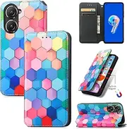 [MUBBAR] Colorful Magnetic Phone Shell Compatible with Asus Zenfone 9 Zenfone9 Cover Fashion Non-Slip Card Slot Wallet Clip Stand Holder Protection Leather Housing (6,Asus Zenfone 9)
