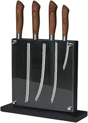 Magnetic Knife Block with Acrylic Shield 26*24 cm, XICEN Double Side Kitchen Knife Holder without Knives- Acacia Wood Universal Knife Storage Organizer with Powerful Magnet for Kitchen Counter (Black)
