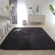 Shaggy Carpets Rugs for Living Room Bedroom Soft Fluffy Fuzzy Area Rug for Kids Baby Nursery Modern Indoor Plush Carpet,Black,80x200cm