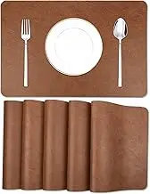 EDanle Cowhide Pattern Faux Leather Placemats Set of 6,Heat Resistant Non-Slip Waterproof Wipeable Washable Kitchen Dining PU Table Place Mats,Double-Sides Available,Dark Coffee