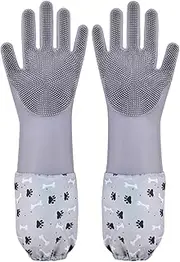 1TO3GO Pet Grooming Gloves Pet Hair Remover Cat, Dog Washing Gloves Silicone Heat Resistant Cleaning Gloves with High-Density Teeth Grooming Gloves for Dogs, Cats, Horses, Rabbits (1 Pair - Gray)