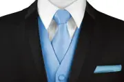 Men's Cornflower Satin Formal Dress Tuxedo Vest, Tie & Hankie Set. Wedding, Prom