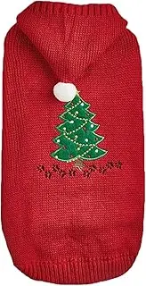 Puppy Christmas Jumper, Dog Winter Coat, Dog Sweater Christmas Tree, Winter Holiday Sweater for Dogs with Hat and Christmas Tree Pattern for Small Dogs
