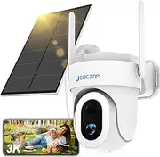 UCOCARE 5MP Security Cameras Wireless Outdoor, Solar Security Cameras Wireless Outdoor with Pan/Tilt/Zoom, 5W Solar/ 10000mAh Battery, Color Night Vision, Siren & Spotlight, Human Detection, Alexa