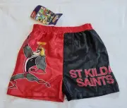 St Kilda Saints AFL Boys Black Red Mascot Printed Satin Boxer Shorts Size 5 New