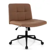 Costway Cross Legged Chair PU Leather Leisure Chair Adjustable Home Office Chair w/Wheels Brown