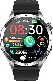 VALDUS Knauermann PRO 3 Fan Edition Round (2025) Silver Health Watch Smartwatch with Telephony Function, ECG Plus HRV and SOS Function, BT Bluetooth, Sleep Apnea, Silicone Strap Black, 14-24, Normal