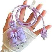 Cute 3D Bow Tie Wave Design Charger Protective, Fast Charger Case for iPhone Fast Charger 18W/20W USB-C Power Adapter and Lightning Cable, Data Cable Protector-Purple