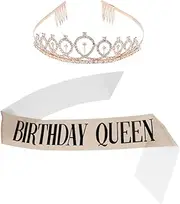 [TOVINANNA] 2pcs Birthday Crown Sash Set Satin Sash Letter Printing Happy Birthday Decorations for Party