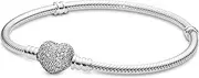 [PANDORA] Women's Moments Silver Bracelet with Pave Heart Clasp