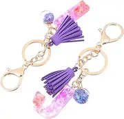 [AOKWAWALIY] Letter Keychain Purse Letters c Keyring Tote Bag Handbags Minimalist Wallet Purple for Women Ladies Tote Handbags Tassel Keychain Resin