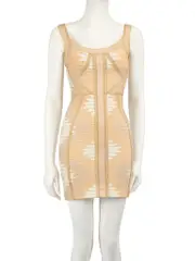 Gold Patterned Bandage Mini Dress