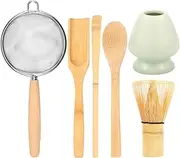 6 Pcs Matcha Making Kit Unique Matcha Set with Ceramic Whisk Holder Bamboo Whisk Spoon Scoop Sifter Practical Tea Making Tool for Home Use