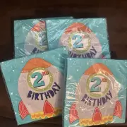 Blast Off Space Rocket Solar System 2nd Birthday Party Luncheon Napkins Lot