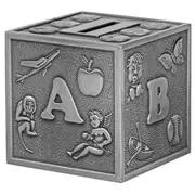Silver Box Pewter Plate Abc Money Bank 10cm Novelty Stationery Home Decor