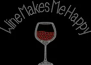 Rhinestone Bling Sparkle Iron On Transfer DIY Wine Makes Me Happy Red