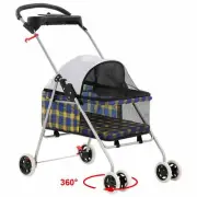 4 Wheels Pet Stroller Folding Cat Dog Cage Stroller Travel Carrier W/Cup Holder