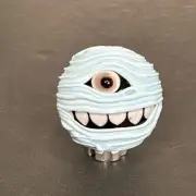 Contemporary Handmade Art Glass Marble 1.41" Blue Cyclops Monster Mummy MIB Gift