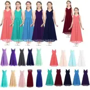 Kid Girls Chiffon Long Bridesmaid Dress Wedding Communion Party Formal Ball Gown