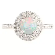 Solid 14KT White Gold 1.36Ct Natural Australian Opal IGI Certified Diamond Ring