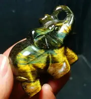 TOP 74G Natural Polished Tiger's Eye crystal Handmake Elephants Healing WYY1283