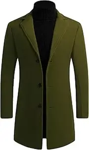 [Maiyifu-GJ] Men's Wool Blend Trench Coat Single Breasted Business Long Jacket Mid-Length Notched Collar Slim Overcoat