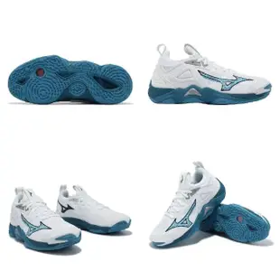 【MIZUNO 美津濃】排球鞋 Wave Momentum 3 男鞋 女鞋 白 藍 襪套式 緩衝 室內運動 美津濃(V1GA2312-21)