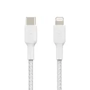 Belkin BOOST?CHARGE Braided USB-C to Lightning Cable (1m / 3.3ft) - White (CAA004bt1MWH) - fast charging - Tested to withstand 10 - 000+ bends