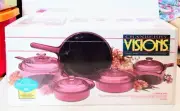 Vtg VISIONS Cranberry Corning Pyrex Glass Pink Cookware, 11-pcs Set New sealed