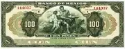 Currency Bank Note Poster - Mexico 100 Pesos (1934) Canvas Art Poster 10" x 24"