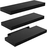 Floating Shelves Black, Wall Shelves with Invisible Brackets for Bedroom, Bathroom, Living Room, Kitchen, Set of 3 - AMFS07