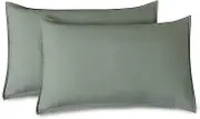 CleverPolly Twin Pack Vintage Washed Microfibre Standard Pillowcases - Ultra Soft, Comfy, Hypoallergenic, Breathable Pillowcases (Khaki Green)