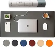 Nordik Leather Desk Mat Cable Organiser (Alaskan Grey 89 X 43 cm) Premium Extended Mouse Mat for Home Office Accessories - Felt Vegan Large Leather Desk Pad Protector & Desk Blotter Pads Decor
