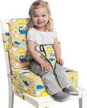 Booster Seat for Dining Table, Toddler Booster Seat for Dining Table with Safety Buckles, Anti-Scratch Easy Cleaning Kids Toddler Booster Seat for Table (Yellow-Dinosaur)