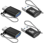 USB C to USB 3.0 Adapter 4 Pack, USB to USB C Adapter, USB 3.0 OTG Adapter with Lanyard, 5Gbps Data Sync Adapter Charger Converter for Smartphone/Laptop/Car/Power Bank/Hubs/Headphone/Mic, etc