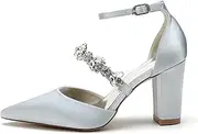 [Minishion] Closed Toe Ladies Heels for Wedding Ankle Strap Formal Evening Pumps with Rhinestones BR025