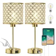 Crystal Touch Control Table Lamp with 2 USB Charging Ports 3 17" Gold 2 Pack