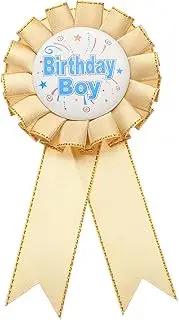 uxcell Birthday Ribbon Pin, 5.9 x 2.8 Award Ribbon Fabric Birthday Boy Pin for Party Adults Women Party Decorations Celebration Accessory Gift, Gold