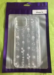 iPhone 13/14 Case Clear Purple Floral Design- Silicone Bumper/Shockproof