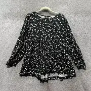American Eagle Blouse Top Women Small Black Floral Long Sleeve Open Back Tunic