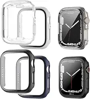 4 Pack Hard PC + Transparent Soft TPU Protective Case for Apple Watch Series 7 41mm, Full Coverage Anti-Scratch Screen Protector for iWatch 7(TPU/White/Blue/Black)