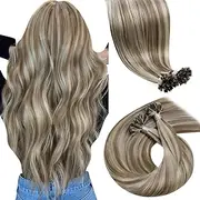 LaaVoo K Tip Hair Extensions Real Human Hair Highlight Brown K Tips Hair Extensions Human Hair Light Brown Mixed Golden Blonde Utip Hair Extensions Human Hair Silky Straight 16 inch 1g/s 50g