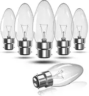 Bayonet Candle Light Bulb 62W Warm White 2700K, B22 Dimmable Candle Bulb Clear BC Bayonet Cap Candle Light Bulb, Classic C35 Dimmable Light Bulb for Chandeliers, Wall Lights (6-Pack)