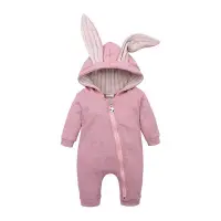 在飛比找蝦皮購物優惠-0-2歲新生兒嬰兒小童寶寶可愛粉紅粉灰兔子裝拉鍊包屁衣(厚款