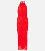 [Mugler] Mugler Ruched halterneck midi dress AU 12 red